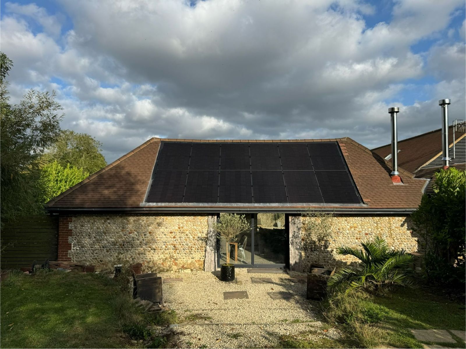 Finished in-roof solar on a flint barn conversion