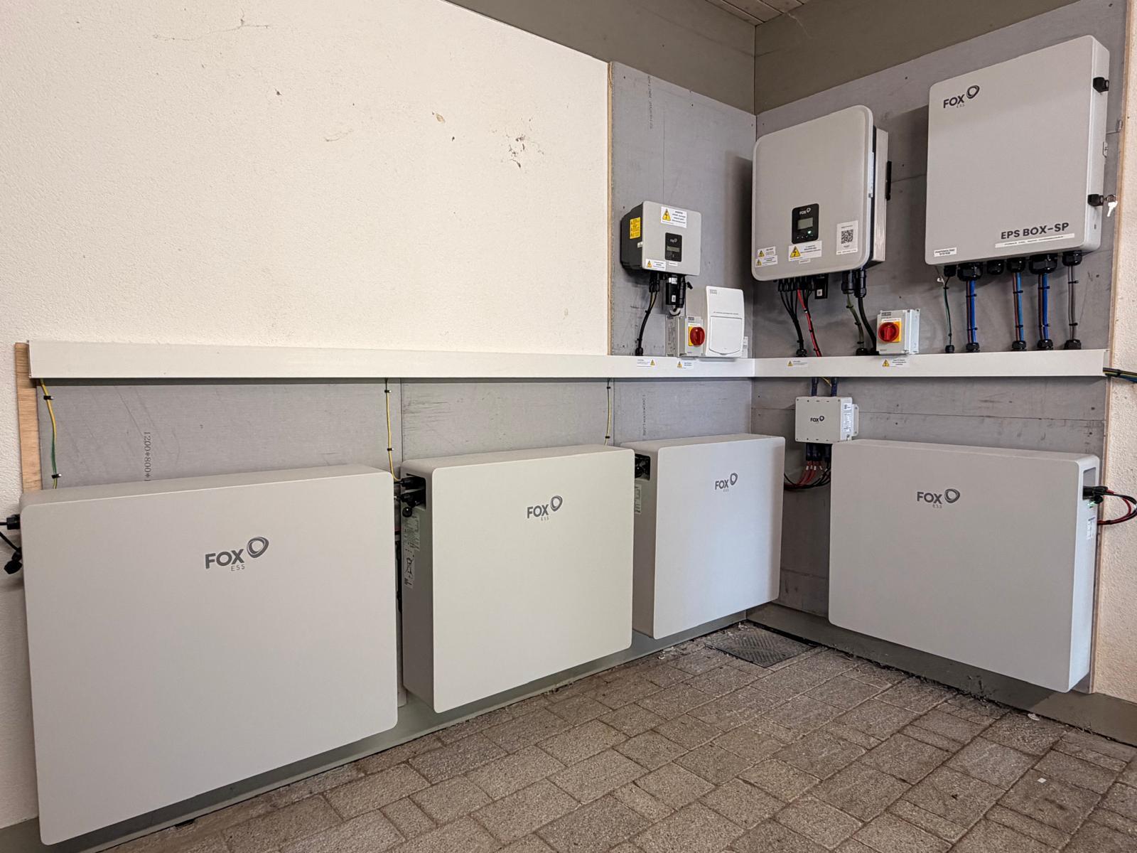 Fox ESS battery bank, inverter and EPS unit installed in a plant room